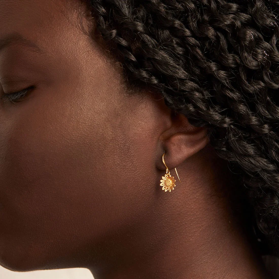 Gold Blossoming Sunflower Earrings - Image 2
