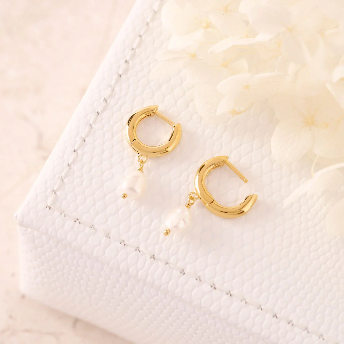 Delicate Pearl Huggies Gold - Image 3