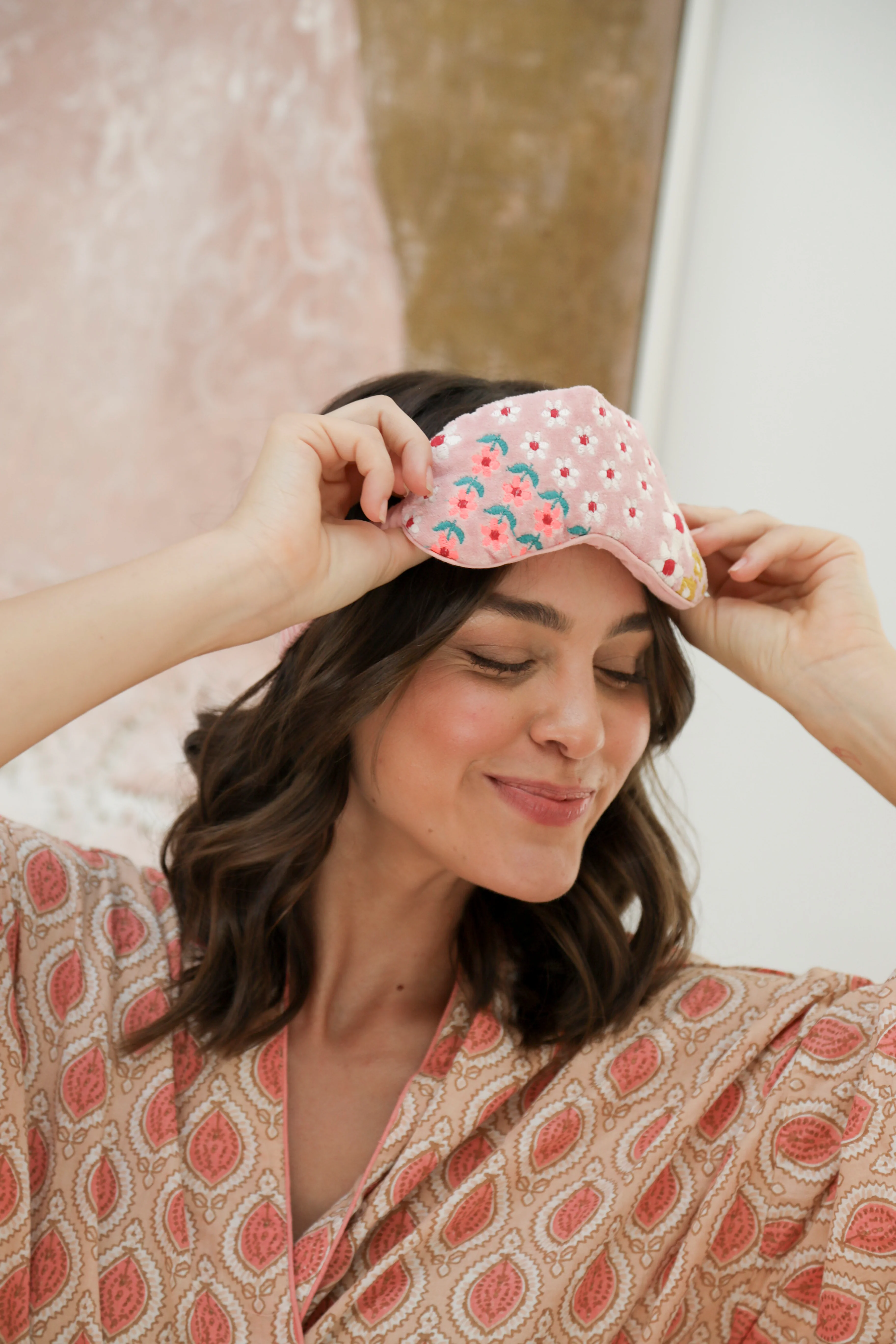 Embroidered Sleep Mask - Blush - Image 3