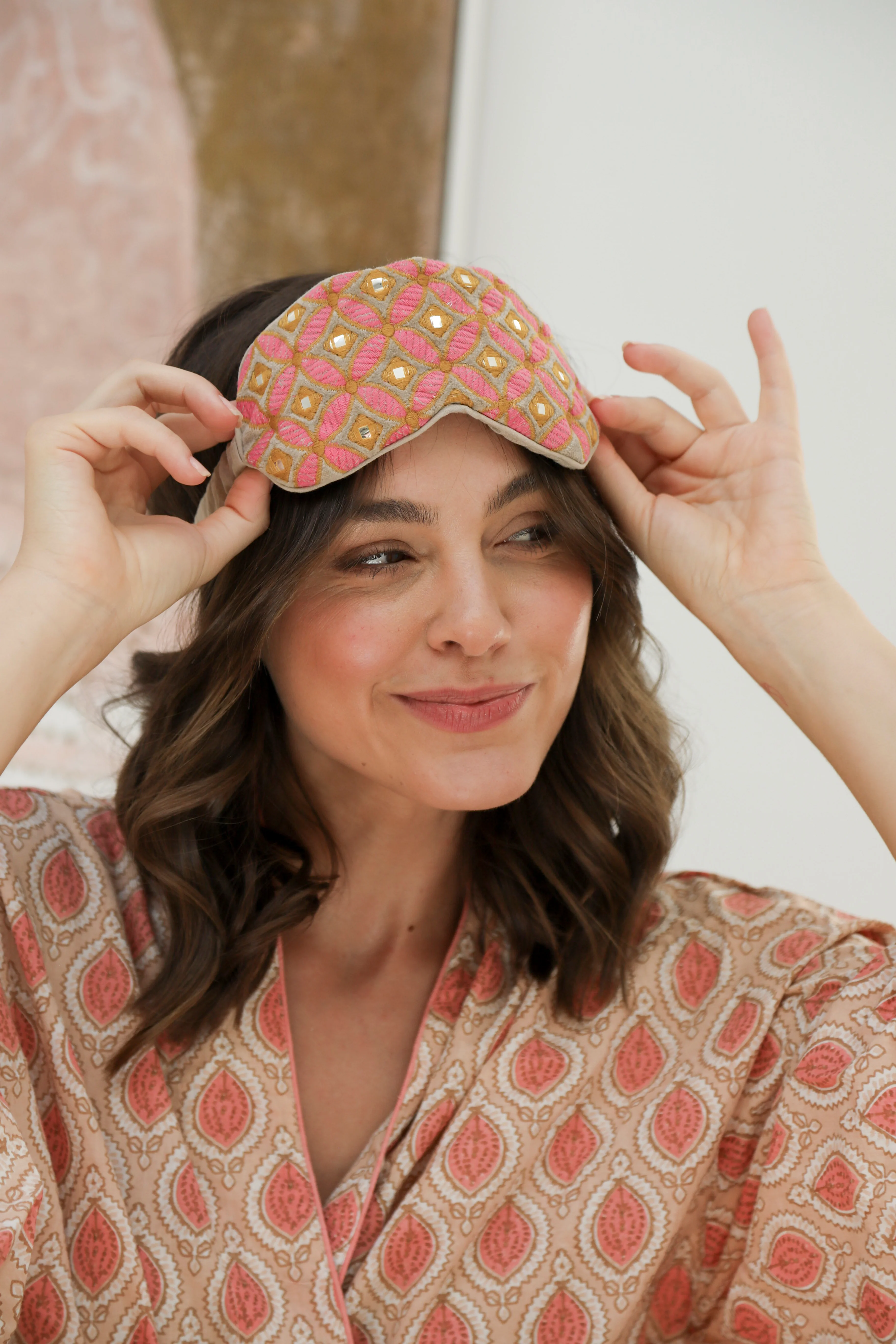 Embroidered Sleep Mask -Taupe - Image 3