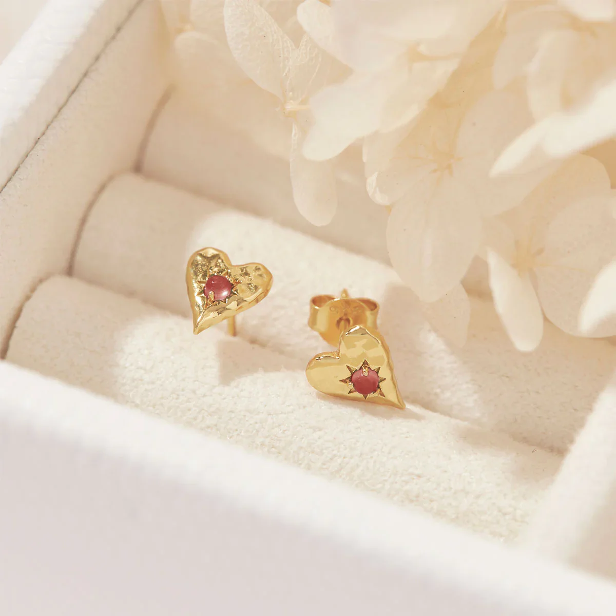 Love Heart Garnet Studs - Gold - Image 2