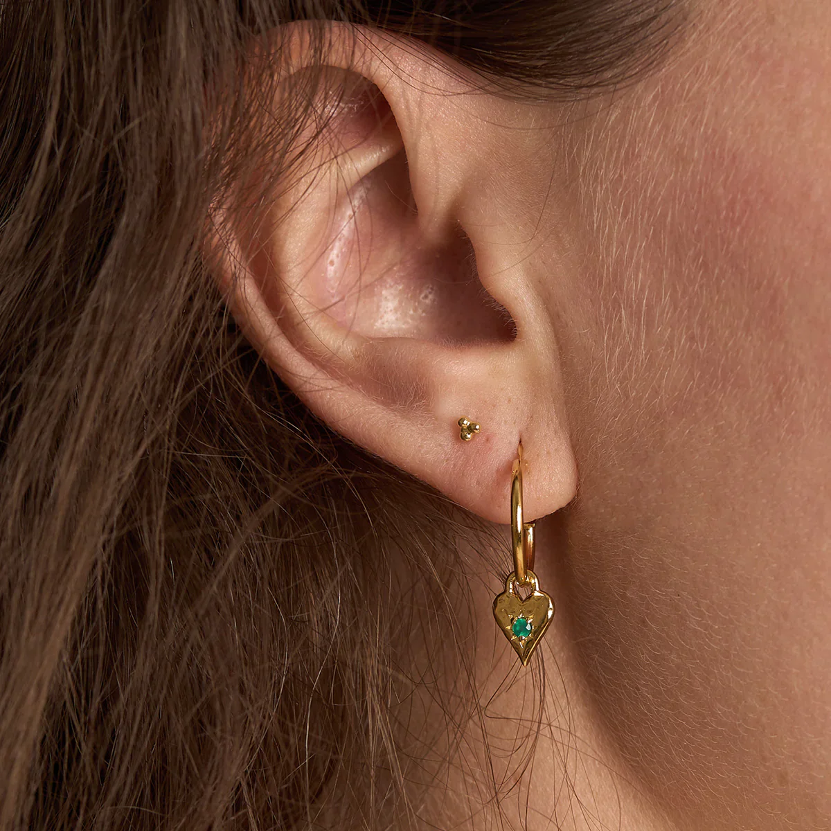 Love Heart Green Onyx Hoops - Gold - Image 2