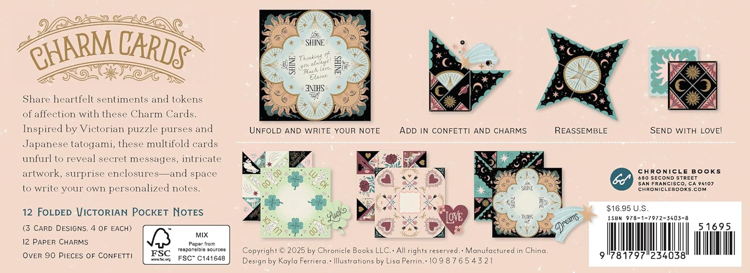 Luck, Love & Dreams Charm Cards: 12 Folded Victorian Pocket Notes - Image 4