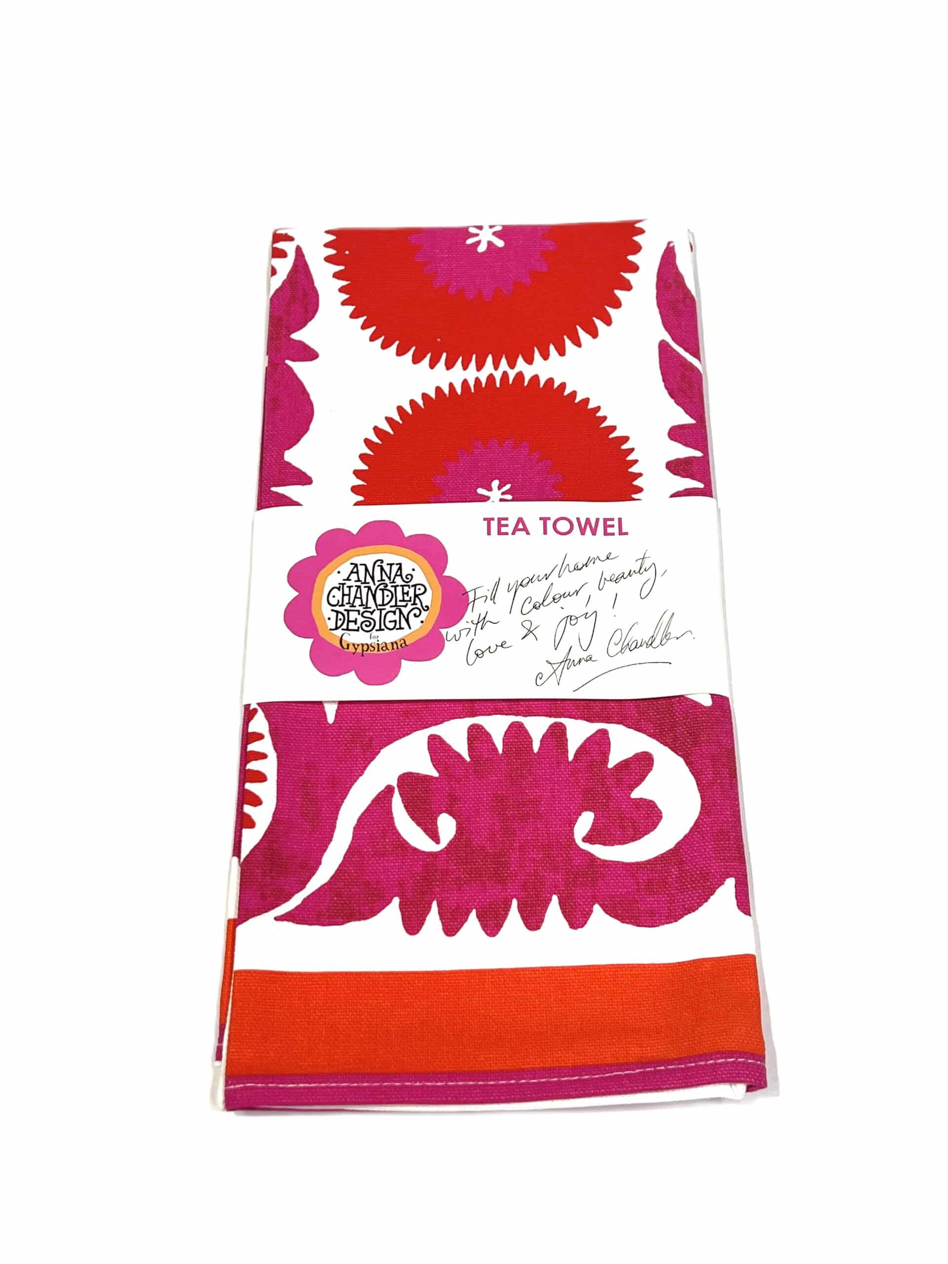 New Tea Towel – Pink & Orange Suzani - Image 2