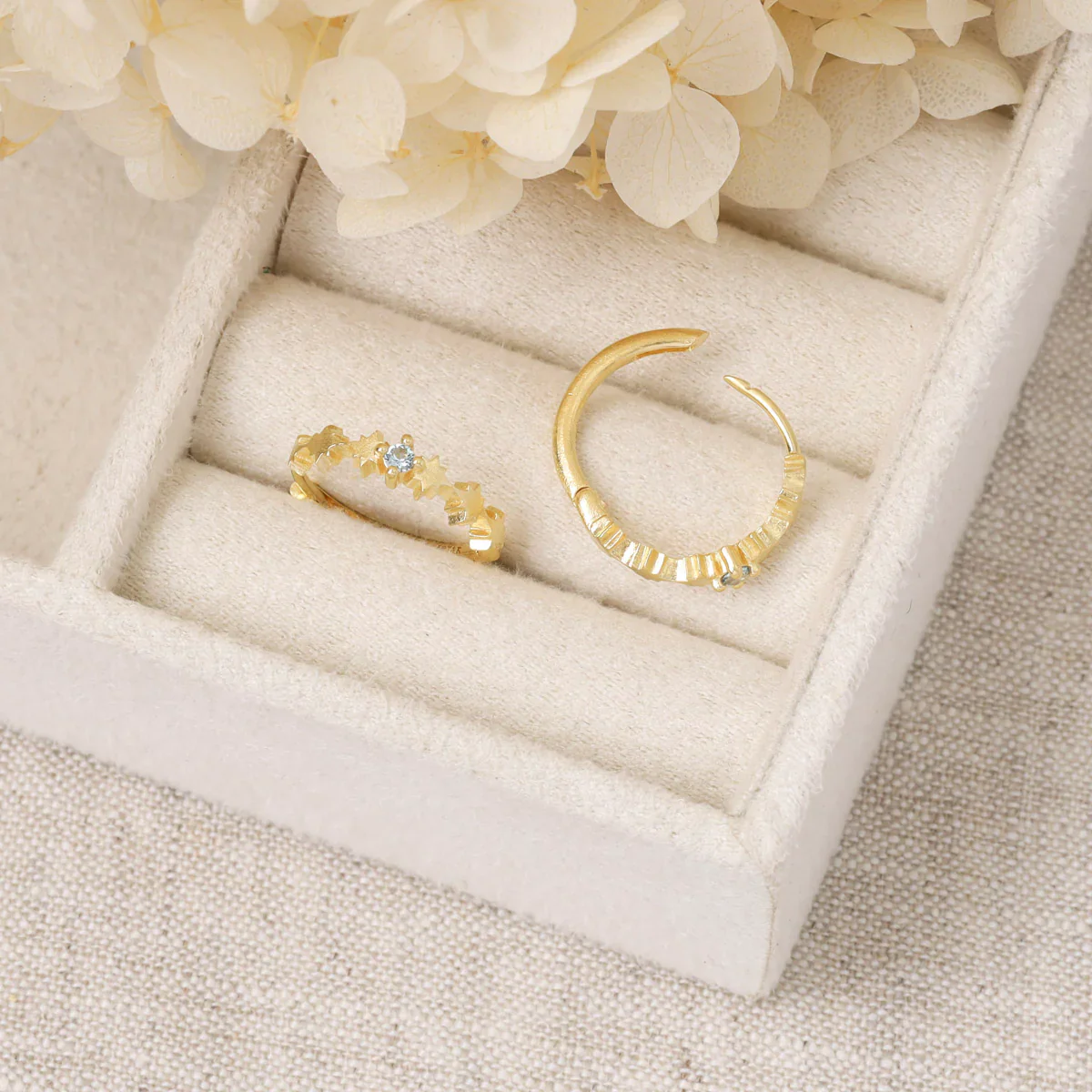 Night Glow Blue Topaz Huggies Gold - Image 3