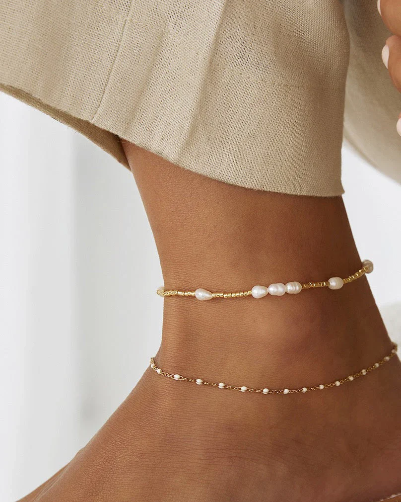 Poppy Pearl & Glass Beaded Anklet - Image 4