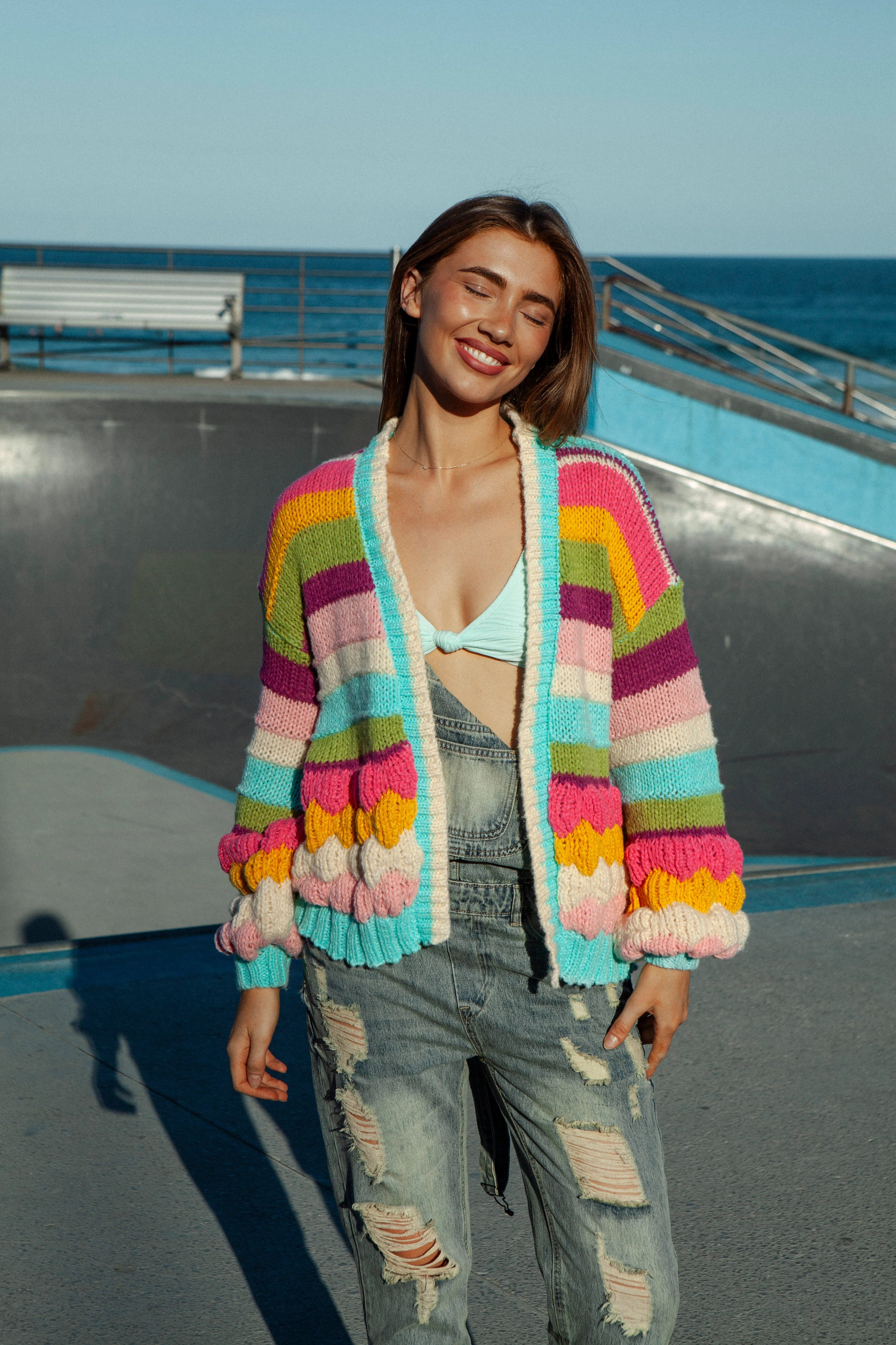 Retro Rainbow Stripe Cardigan - Image 3