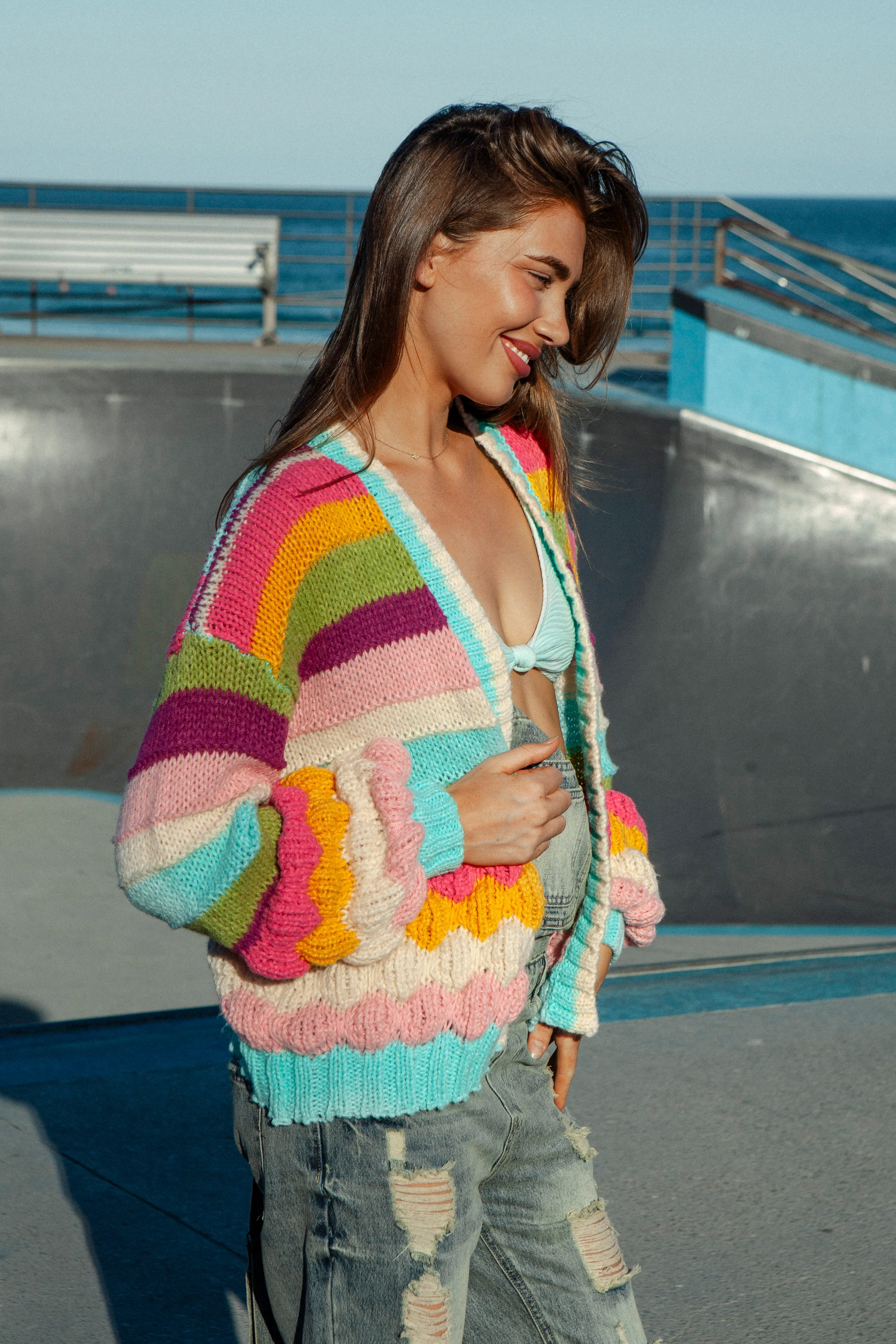 Retro Rainbow Stripe Cardigan - Image 4