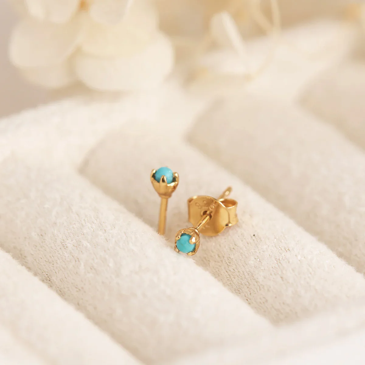 Delicate Turquoise Studs Gold - Image 3