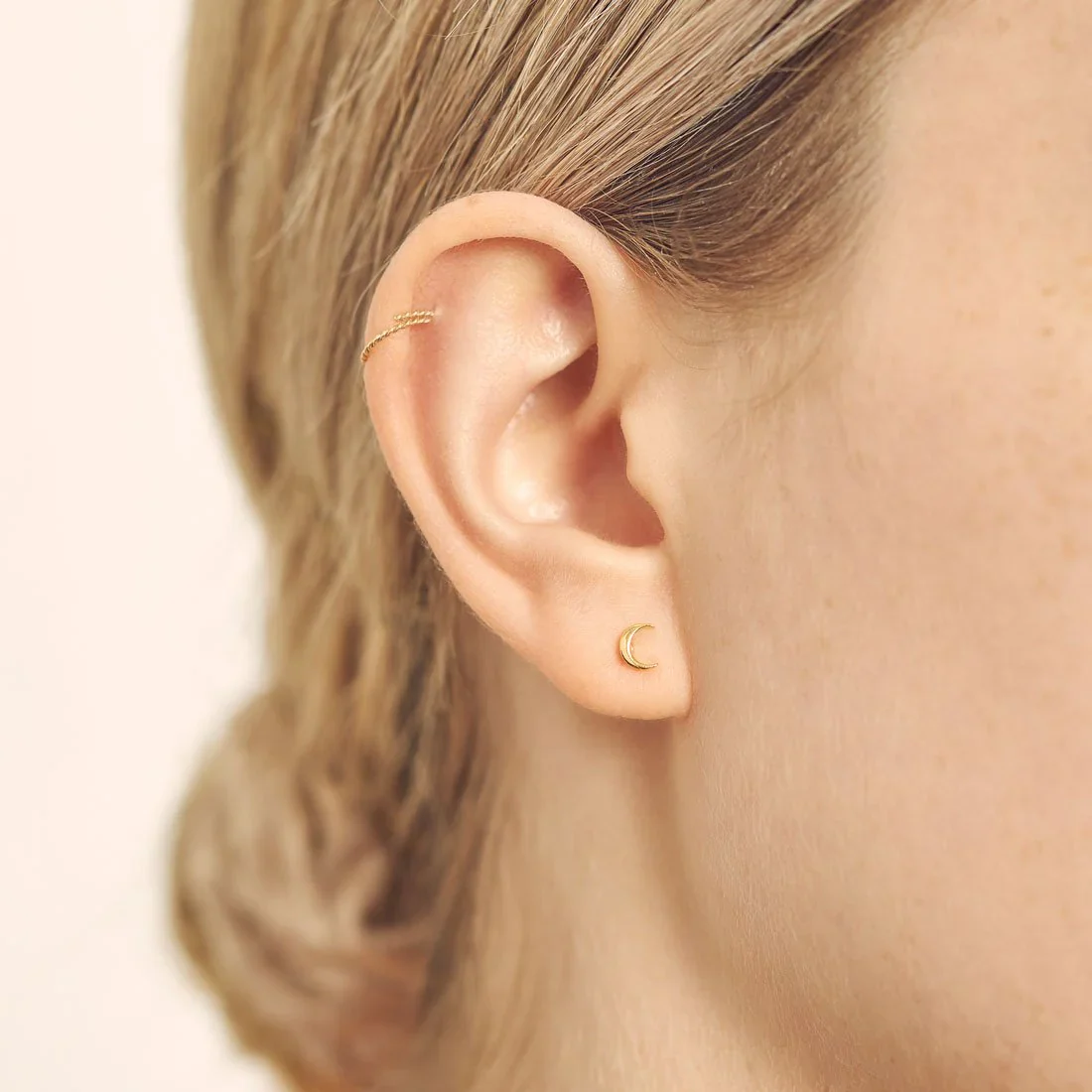 Gold Dainty Moon Studs - Image 2