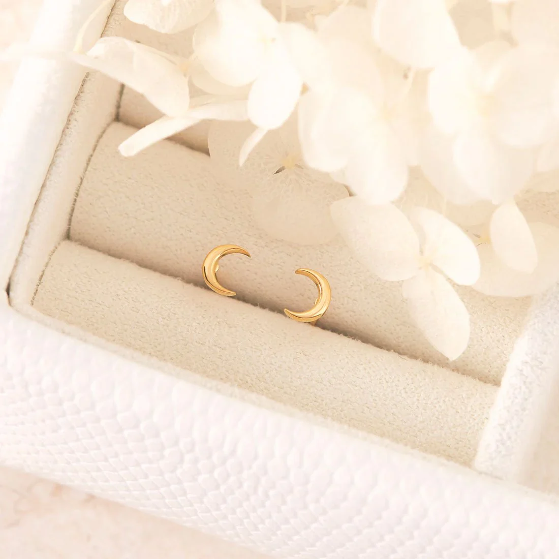 Gold Dainty Moon Studs - Image 3