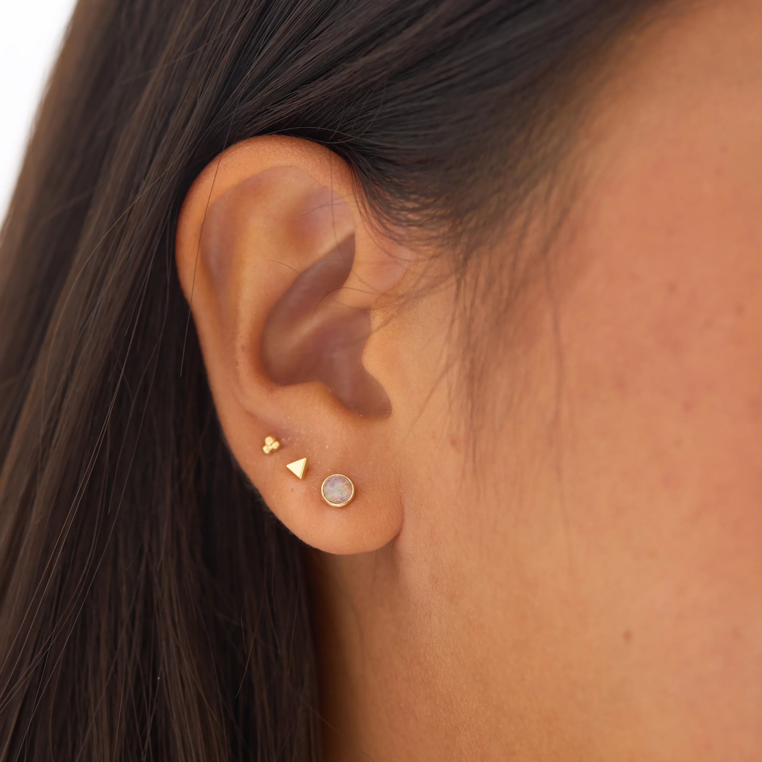 Dainty Round Moonstone Studs - Image 2