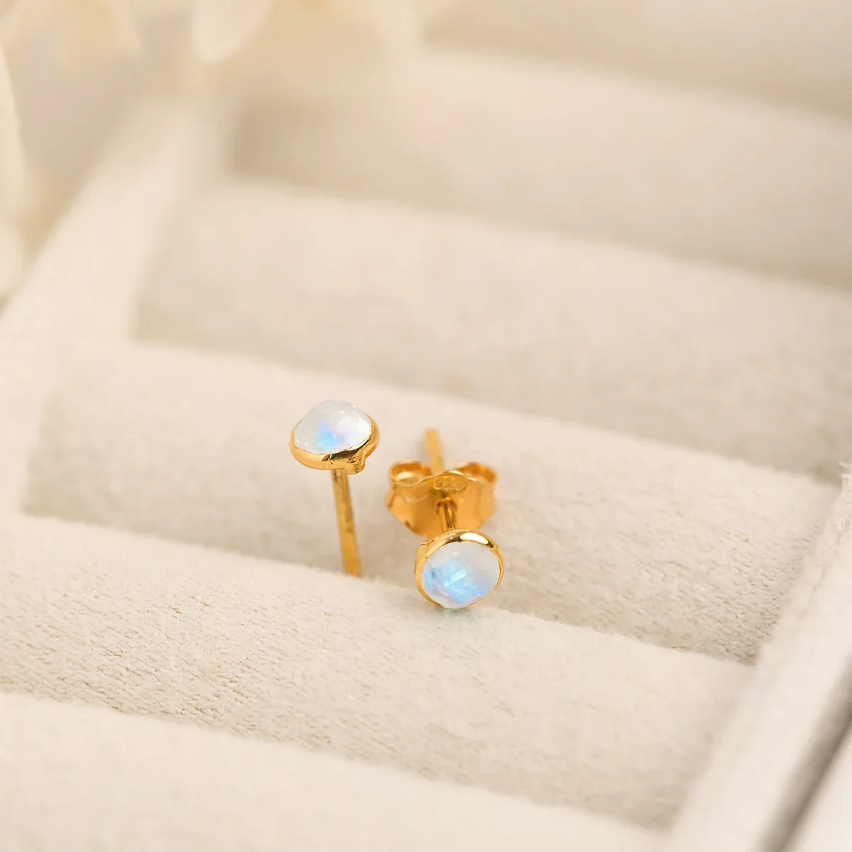 Dainty Round Moonstone Studs - Image 3