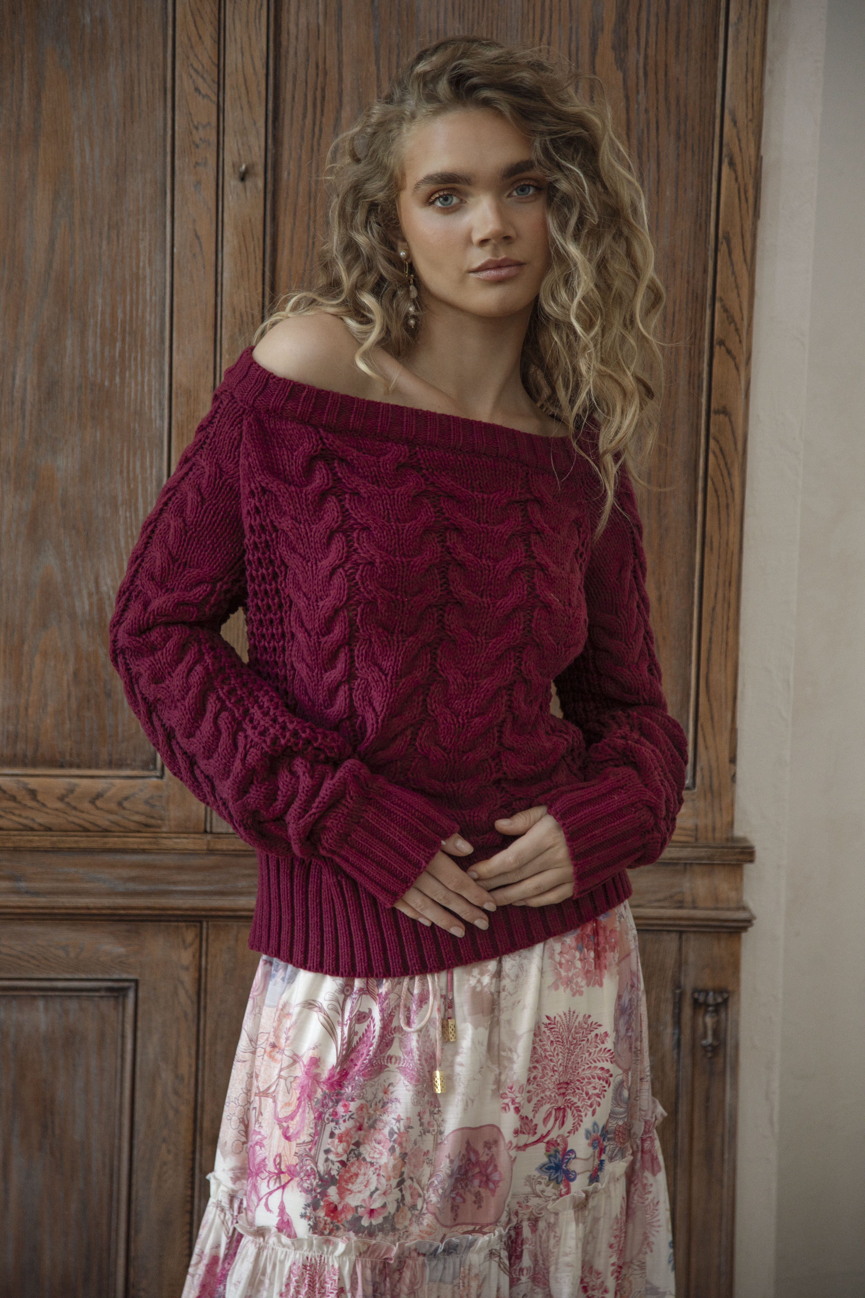 Seraphine Off Shoulder Knit - Wine - Image 3