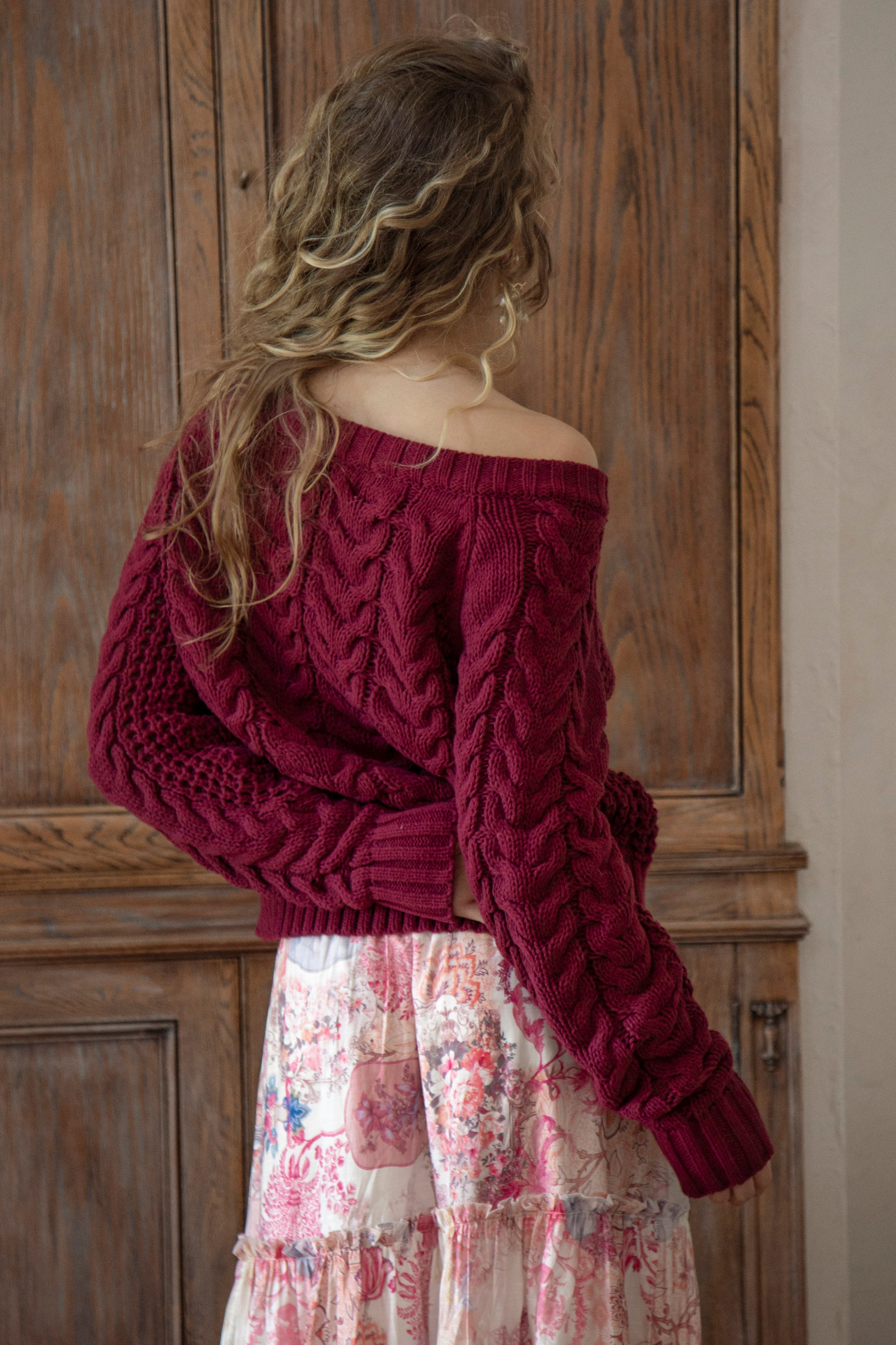 Seraphine Off Shoulder Knit - Wine - Image 5