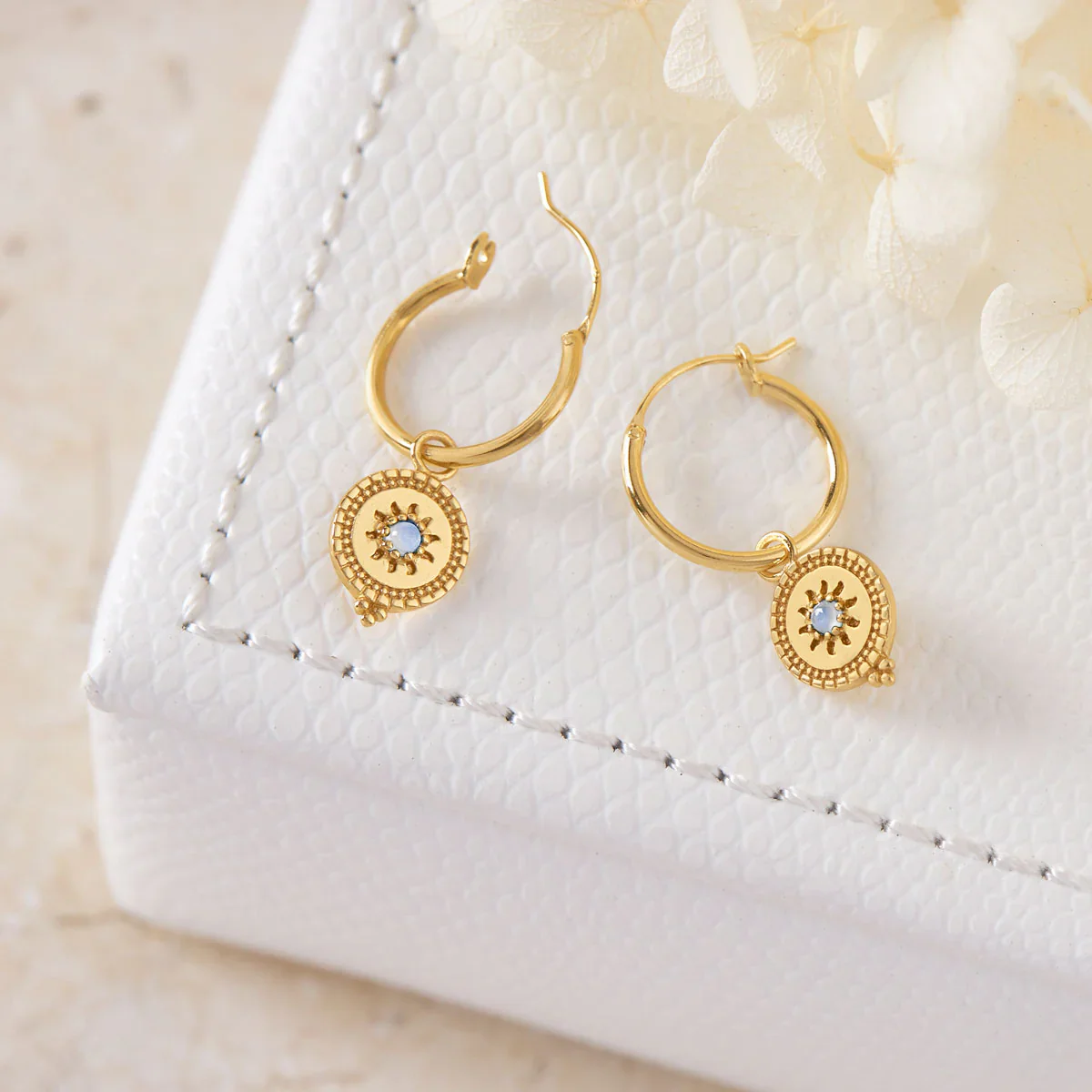 Solstice Rainbow Moonstone Hoops Gold - Image 3